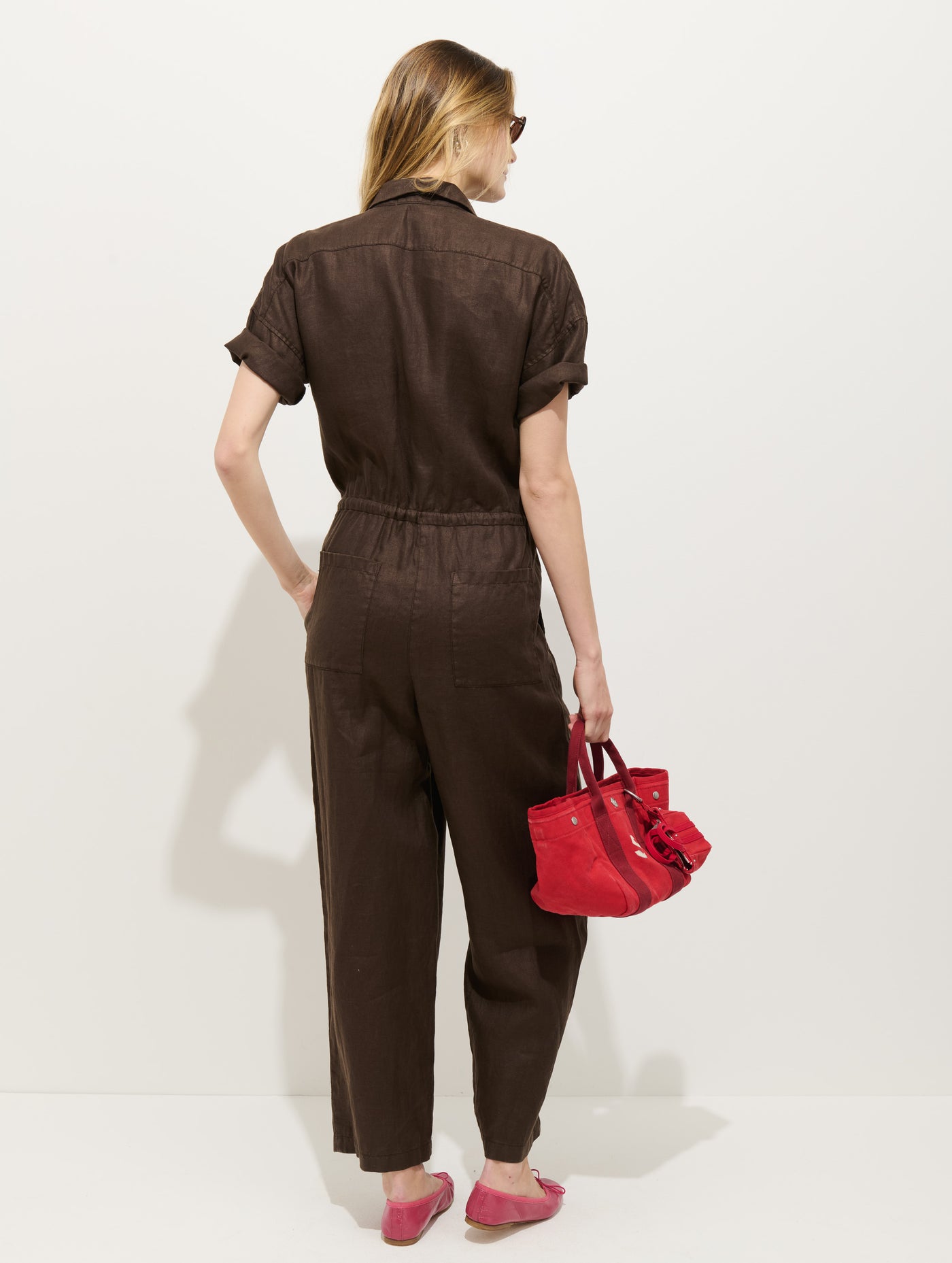 Delancey Short Sleeve Jumpsuit In Linen