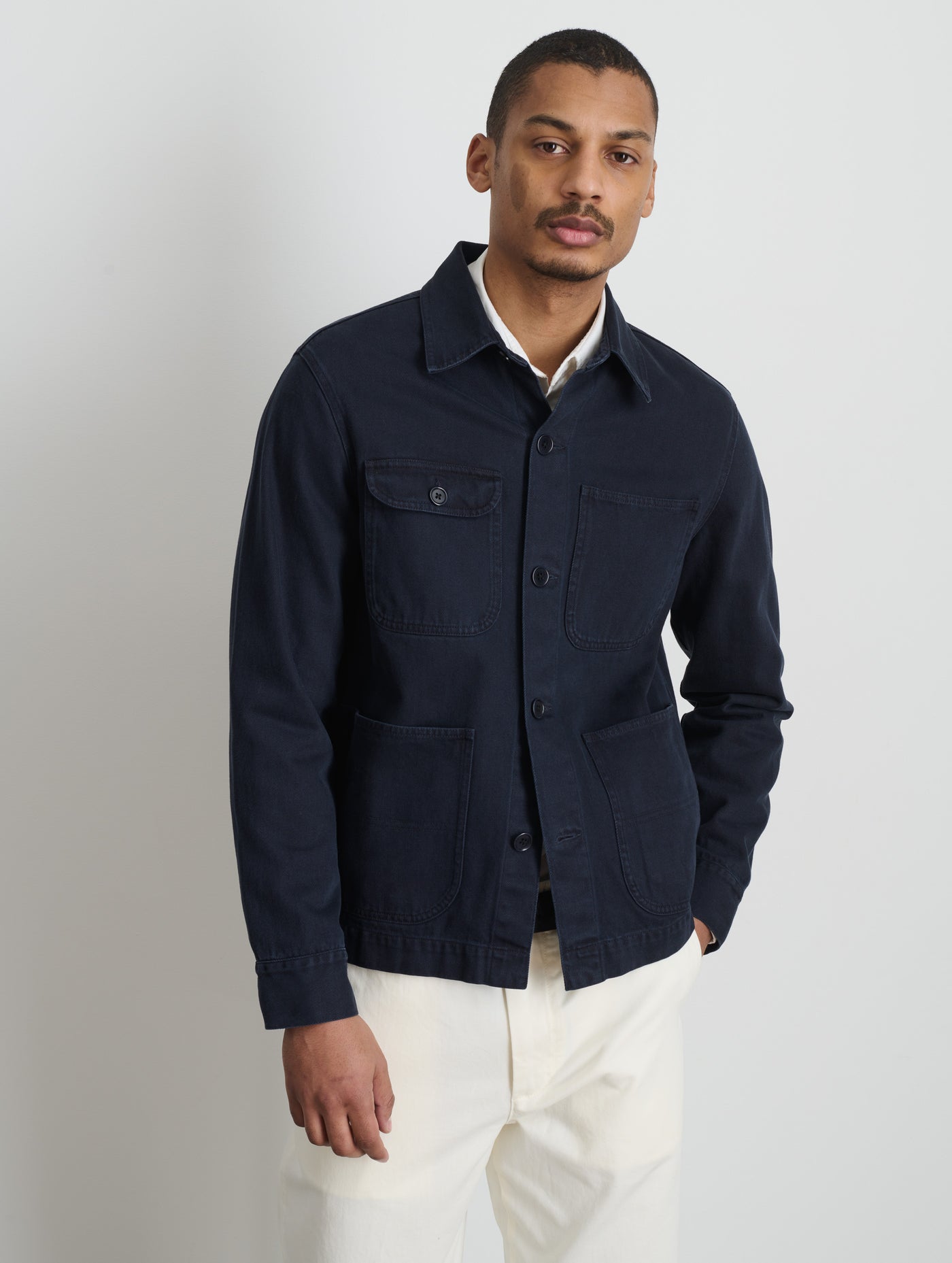 Garment Dyed Work Jacket in Recycled Denim - Main Image