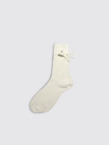 Maria La Rosa Cotton Ribbed Velvet Bow Socks In Ivory