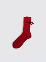 Maria La Rosa Cotton Ribbed Velvet Bow Socks In Red