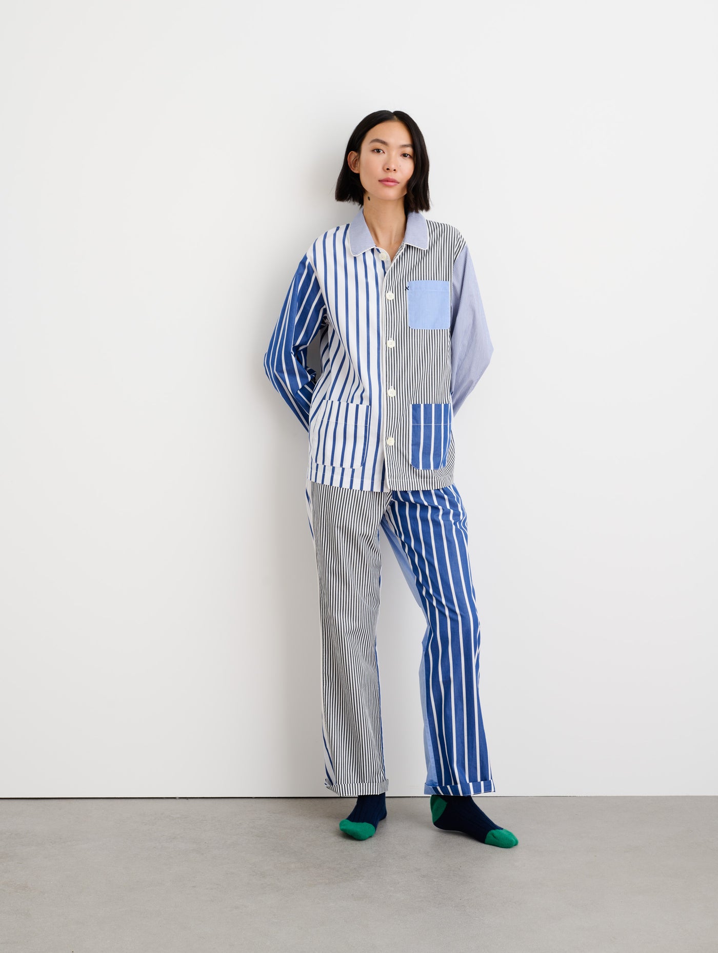 Pajama Shirt in Mixed Blue Stripe