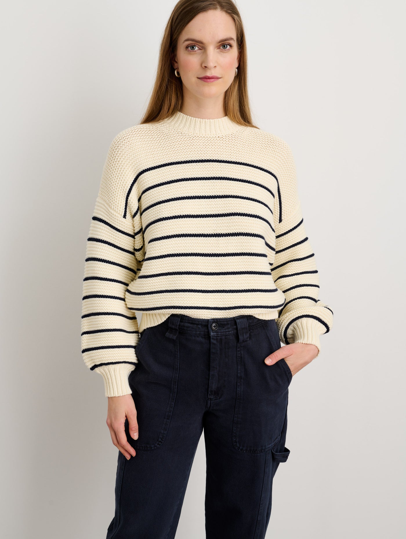 Ribbed Polo Cardigan Sweater in Stripe