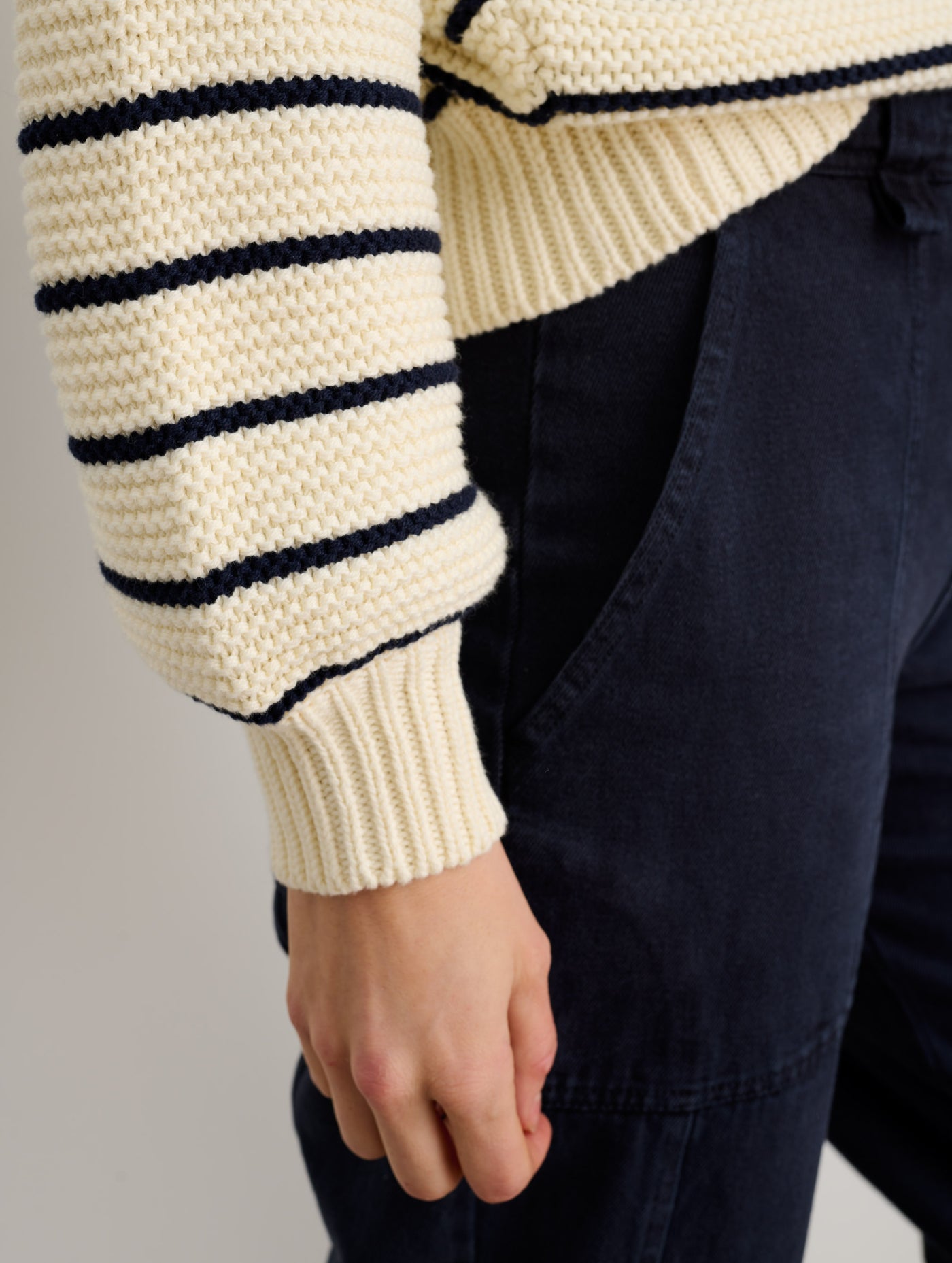Button-Back Crewneck Sweater in Stripe