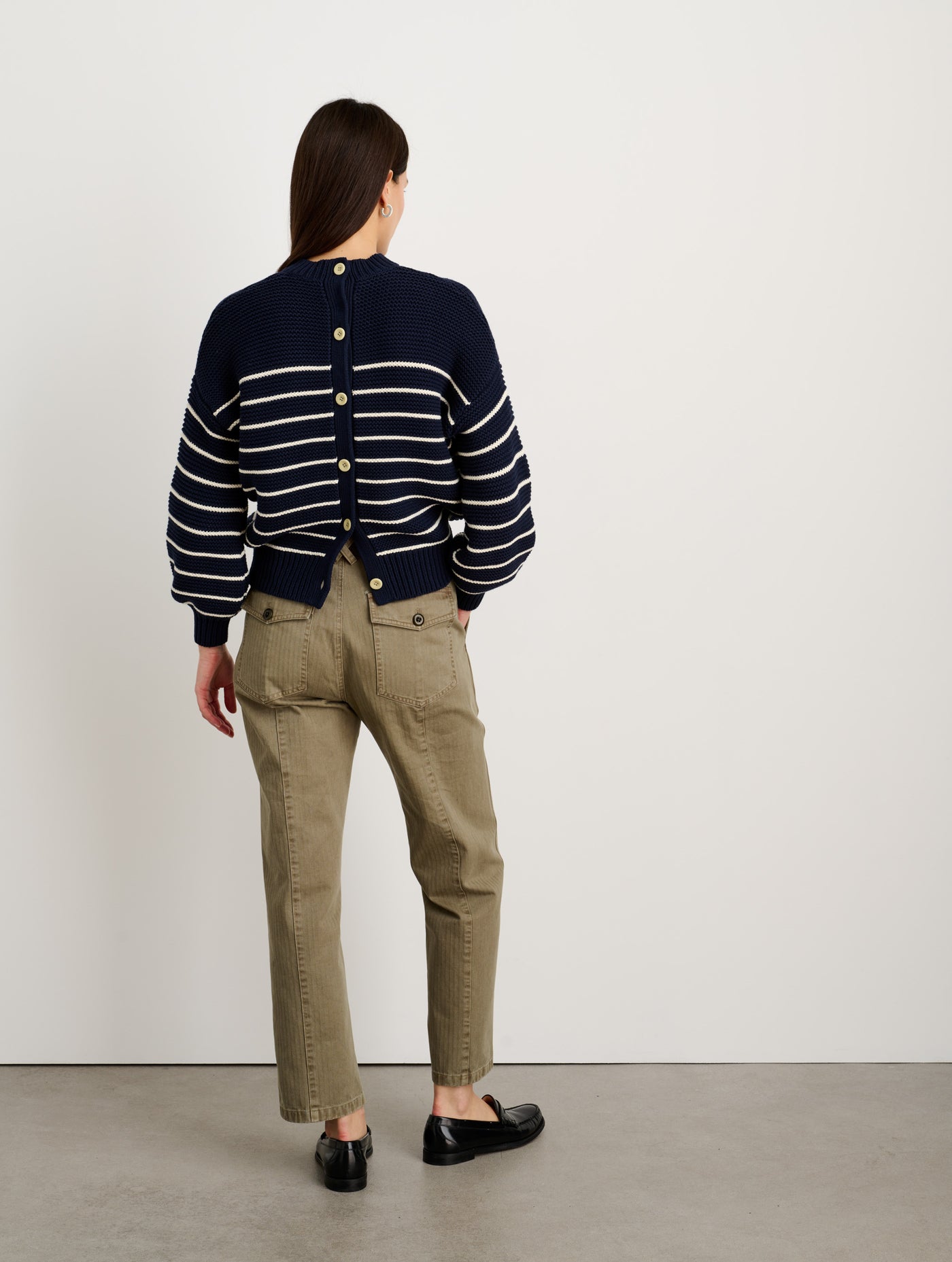 Button-Back Crewneck Sweater in Stripe – Alex Mill