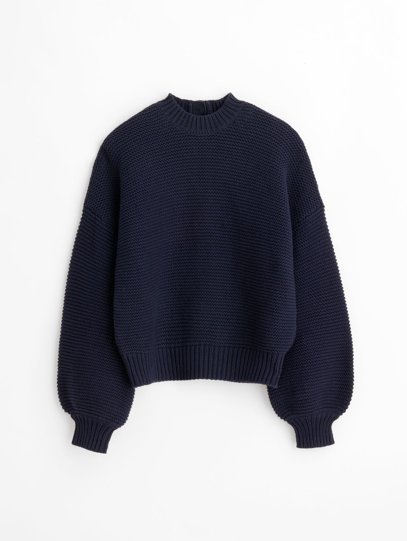 Button-Back Crewneck Sweater